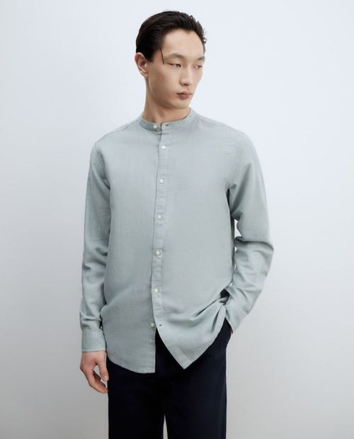 Camisa casual de lino Sfera verde sage heather para hombre