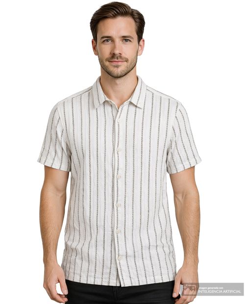 Camisa casual Denim & Flower relaxed fit ivory rayada con textura para hombre