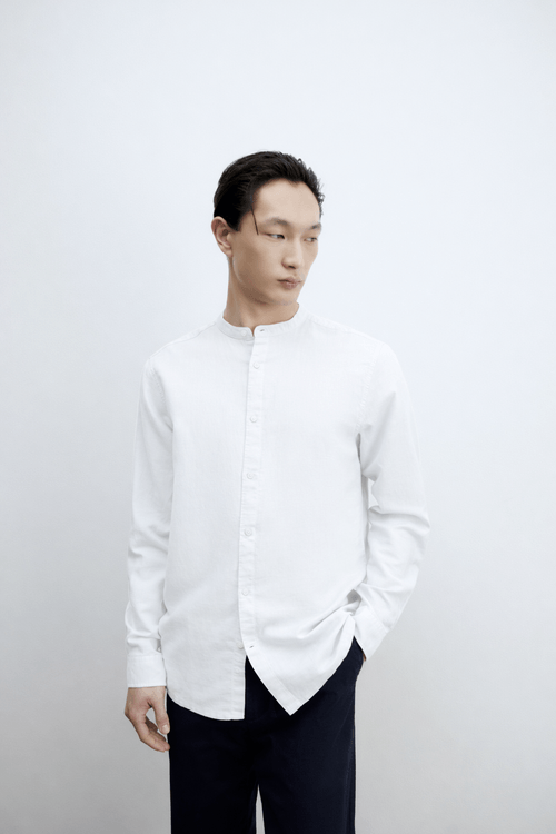 Camisa casual de lino Sfera blanca texturizada para hombre