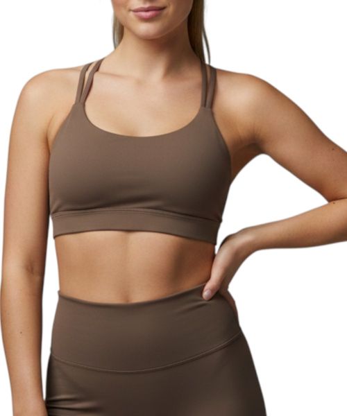 Top bra deportivo Teammate café sólido para mujer