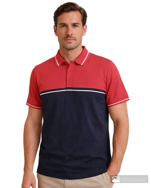 Camisa polo Gents roja color block para hombre