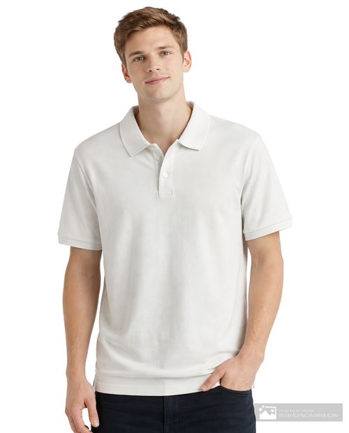 Camisa polo Denim & Flower relaxed fit ivory texturizada para hombre