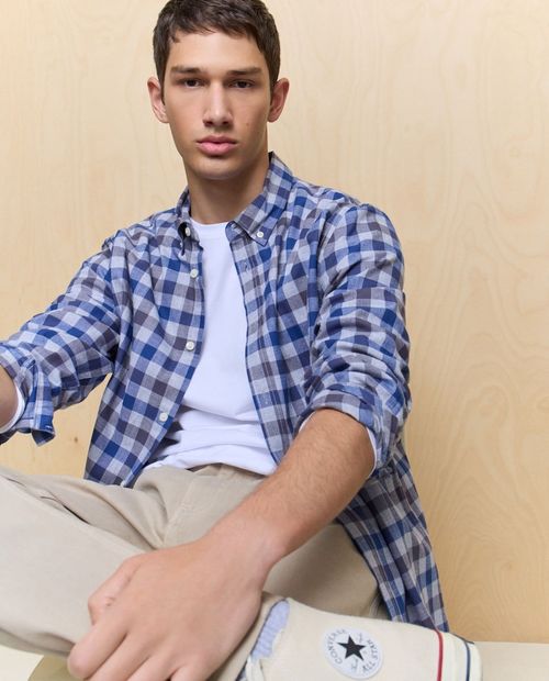 Camisa casual Easy Wear relaxed fit cuadriculada azul para hombre