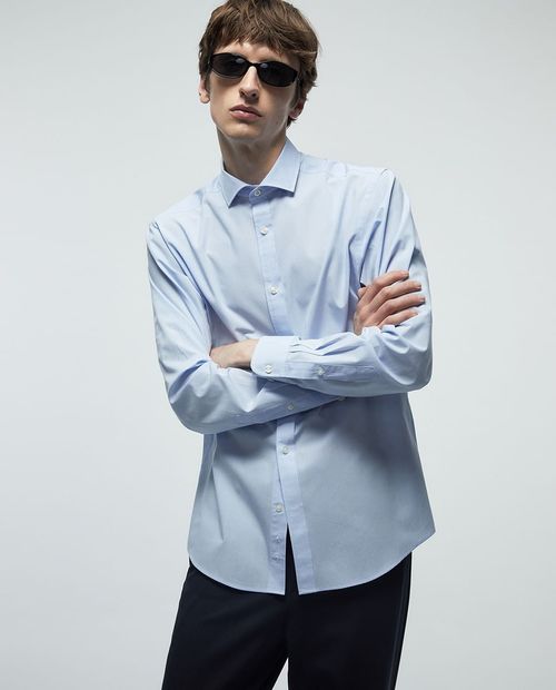 Camisa casual regular fit celeste cuadriculada para hombre