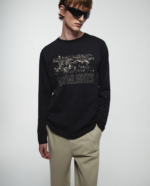 Camiseta Sfera negra con estampado "Moonlights" para hombre