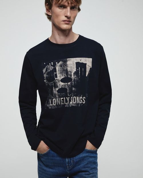 Camiseta Sfera azul navy con estampado "Lonely Songs" para hombre