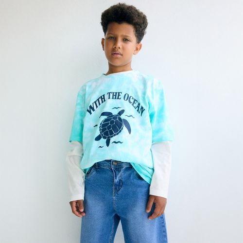 Camiseta bicolor estampada para niño