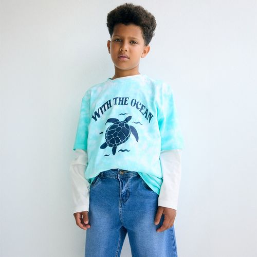 Camiseta bicolor estampada para niño