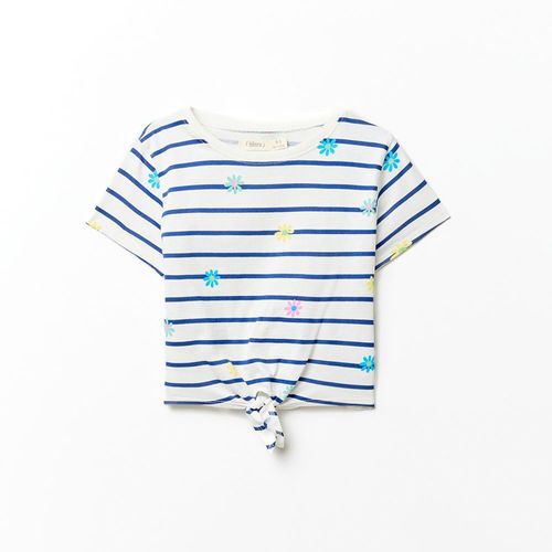 Camiseta bicolor rayada para niña