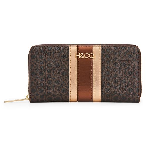 Billetera zip around H&Co color café para mujer