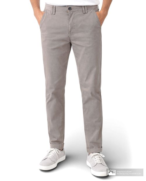 Pantalón chino Unexpected slim fit taupe sólido para hombre