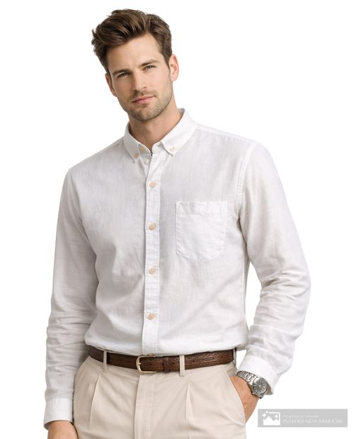 Camisa casual de lino Gents blanca texturizada para hombre
