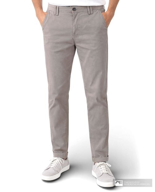 Pantalón chino Unexpected slim fit taupe sólido para hombre