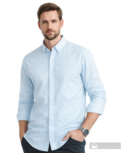 Camisa casual Oscar de la Renta tailored fit celeste sólida para hombre
