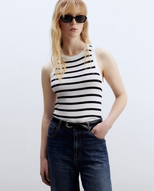 Blusa Sfera casual rayada sin mangas para mujer