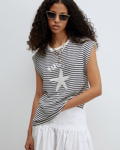 Camiseta Sfera rayada manga corta para mujer