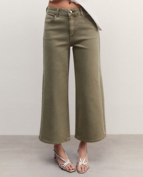 Jeans Sfera culotte verde de cintura alta para mujer