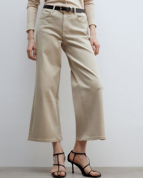 Jeans Sfera culotte beige de cintura alta para mujer
