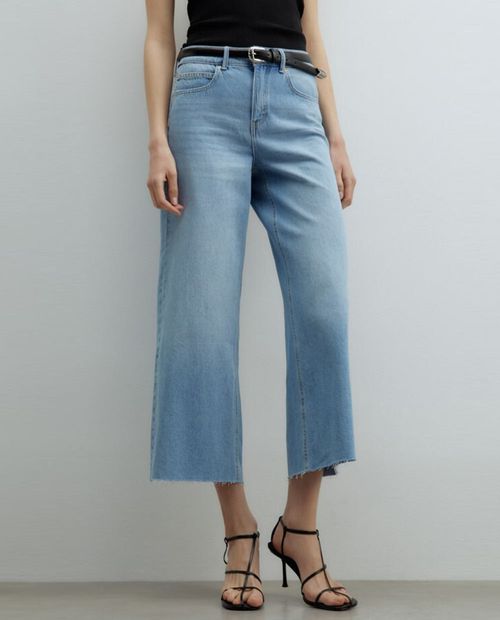 Jeans Sfera culotte celeste de cintura alta para mujer