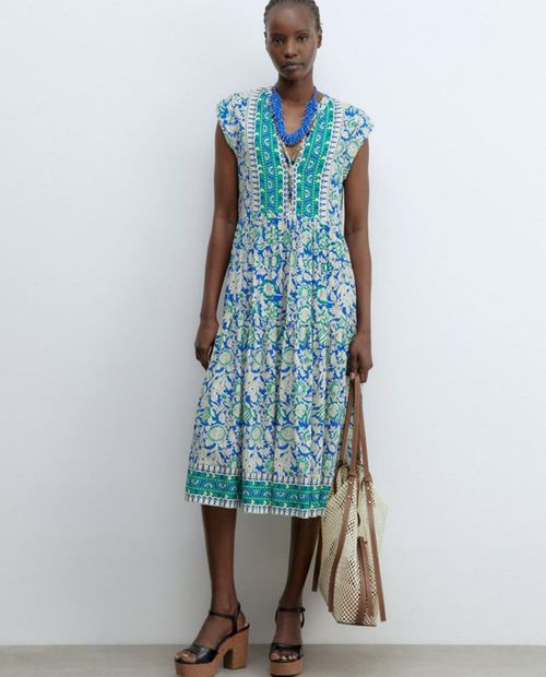 Vestido Sfera midi estampado manga corta para mujer