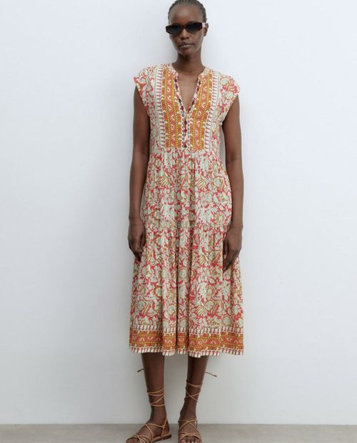 Vestido Sfera midi estampado manga corta para mujer