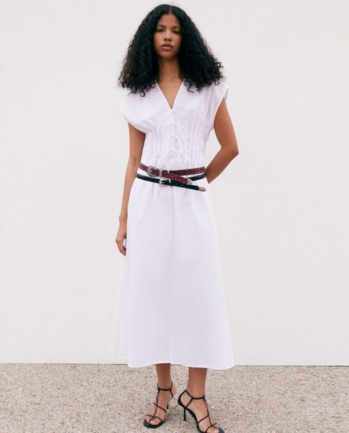 Vestido Sfera midi blanco manga corta para mujer