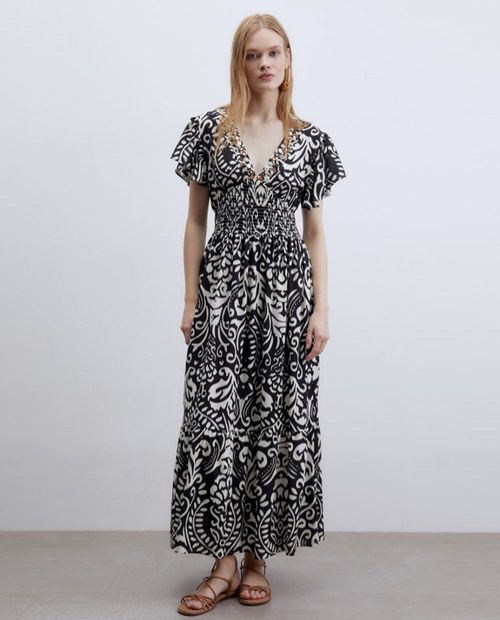 Vestido Sfera maxi estampado manga corta para mujer