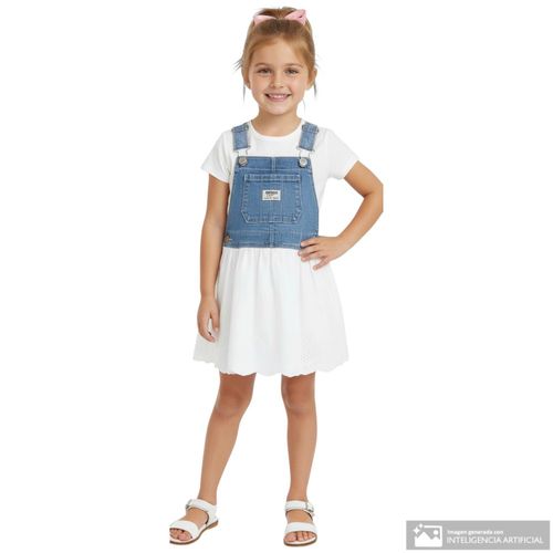 Vestido bicolor bordado para niña