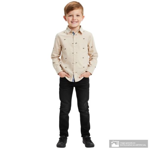 Camisa beige estampada para niño