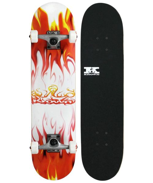 Patineta completa Krown Rookie rojo/blanco llamas