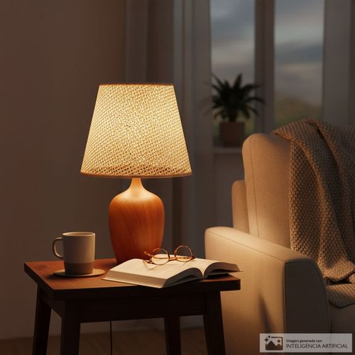 Lámpara de mesa con base de madera 25x25x40 cm