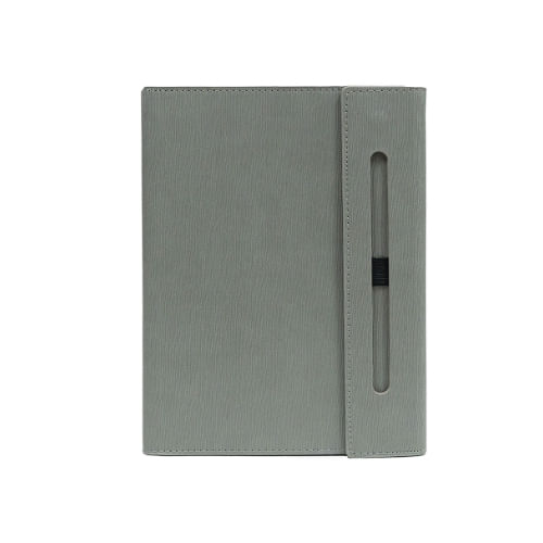 Libreta gris con cubierta rígida y banda elástica