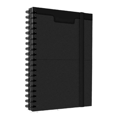 Libreta negra con espiral y banda elástica