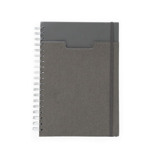 Libreta gris con espiral y banda elástica