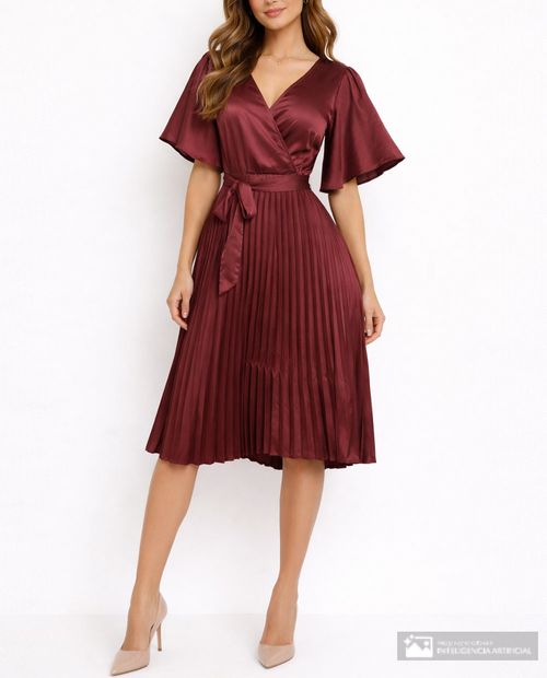 Vestido Nicolle formal rojo manga corta para mujer