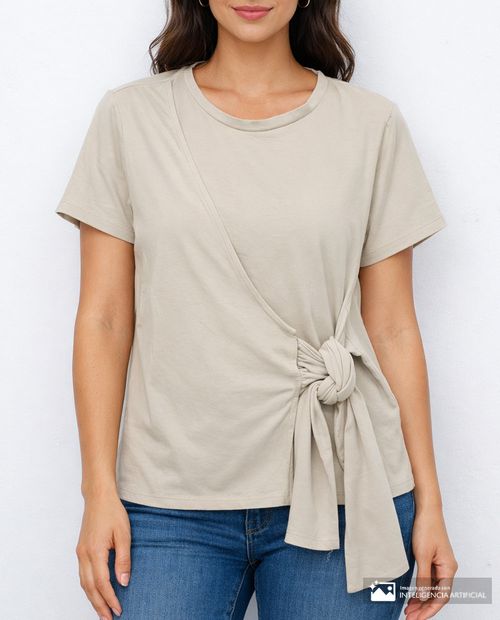 Blusa Sabrina casual beige manga corta para mujer