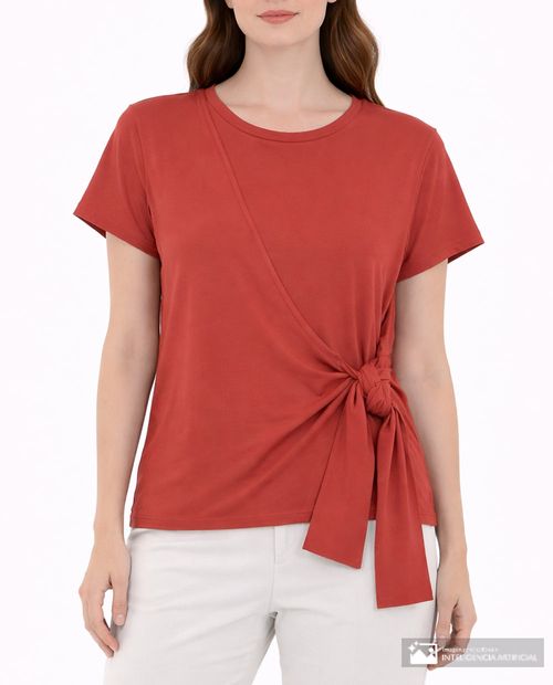 Blusa Sabrina casual roja manga corta para mujer