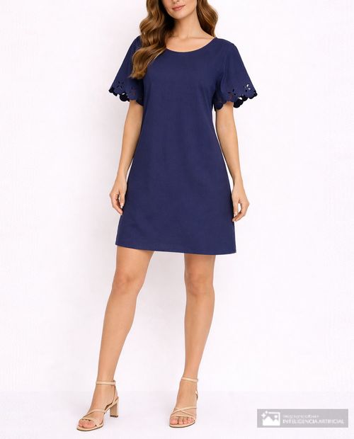 Vestido Sabrina casual azul manga corta para mujer