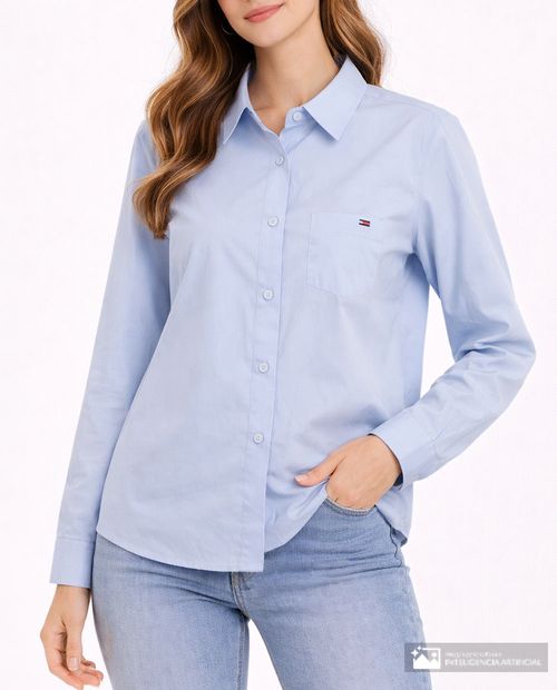 Blusa Tommy Hilfiger camisera azul manga larga para mujer