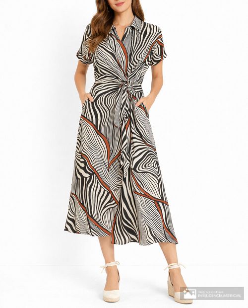 Vestido Sabrina midi estampado manga corta para mujer