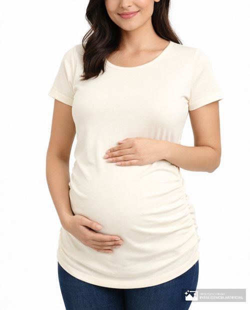 Camiseta maternal Sabrina beige manga corta para mujer