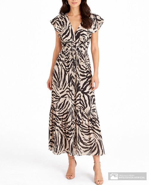 Vestido Sabrina midi estampado manga corta para mujer