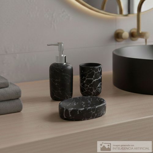 Set de baño 3 piezas de cerámica diseño tipo mármol