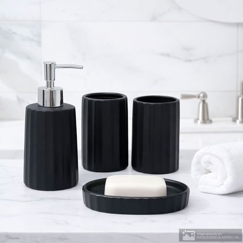 Set 4 piezas de cerámica con textura de líneas para baño