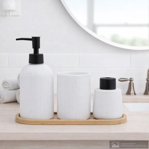 Set 4 piezas de cerámica con textura de líneas para baño
