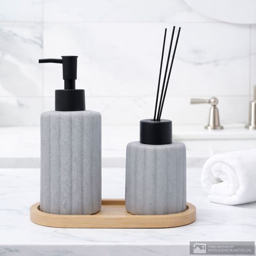 Set 3 piezas de cerámica con textura de líneas para baño