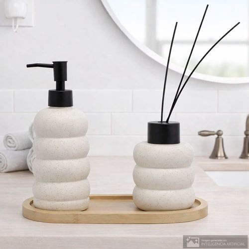 Set 3 piezas de cerámica con textura de líneas para baño