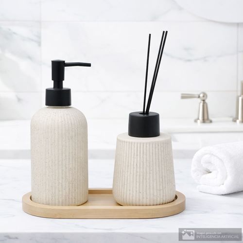 Set 3 piezas de cerámica con textura de líneas para baño