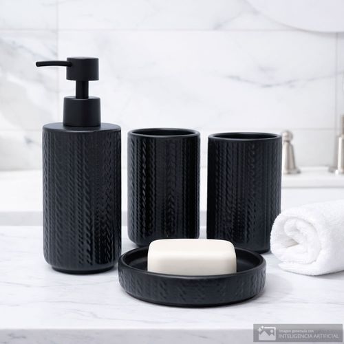 Set 4 piezas de cerámica con textura entrelazada para baño