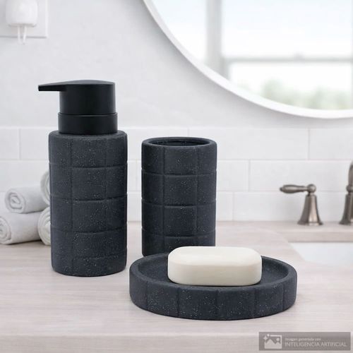 Set 3 piezas de cerámica con textura cuadros para baño